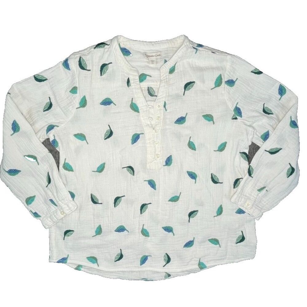 Coldwater Creek White Embroidered Leaf Coastal Gauzy Top XL Petite Summer Beach
